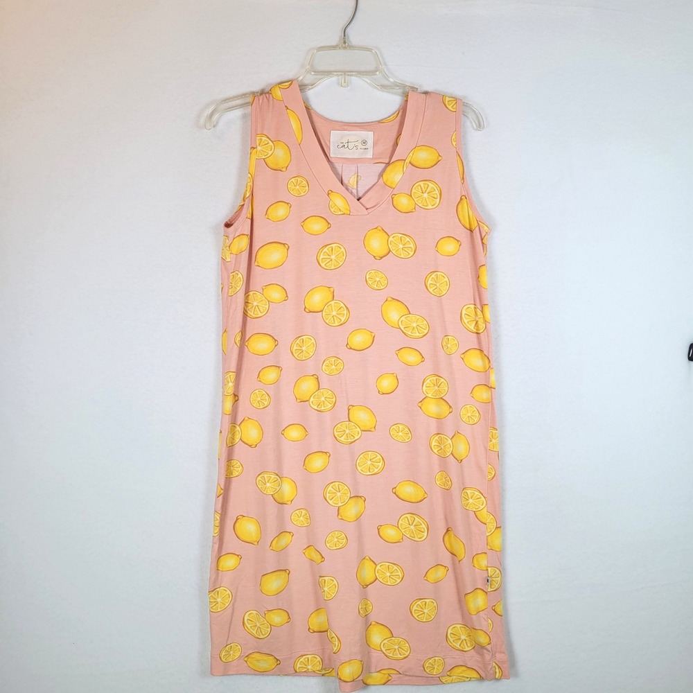 The Cat's Pajamas Womens Lemon Pima Cotton Modal Tank Nightgown Size Medium Pink